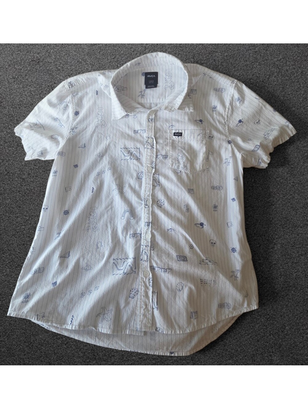 RVCA Men's College Ruled Easy Fit Button Up Shirt Large